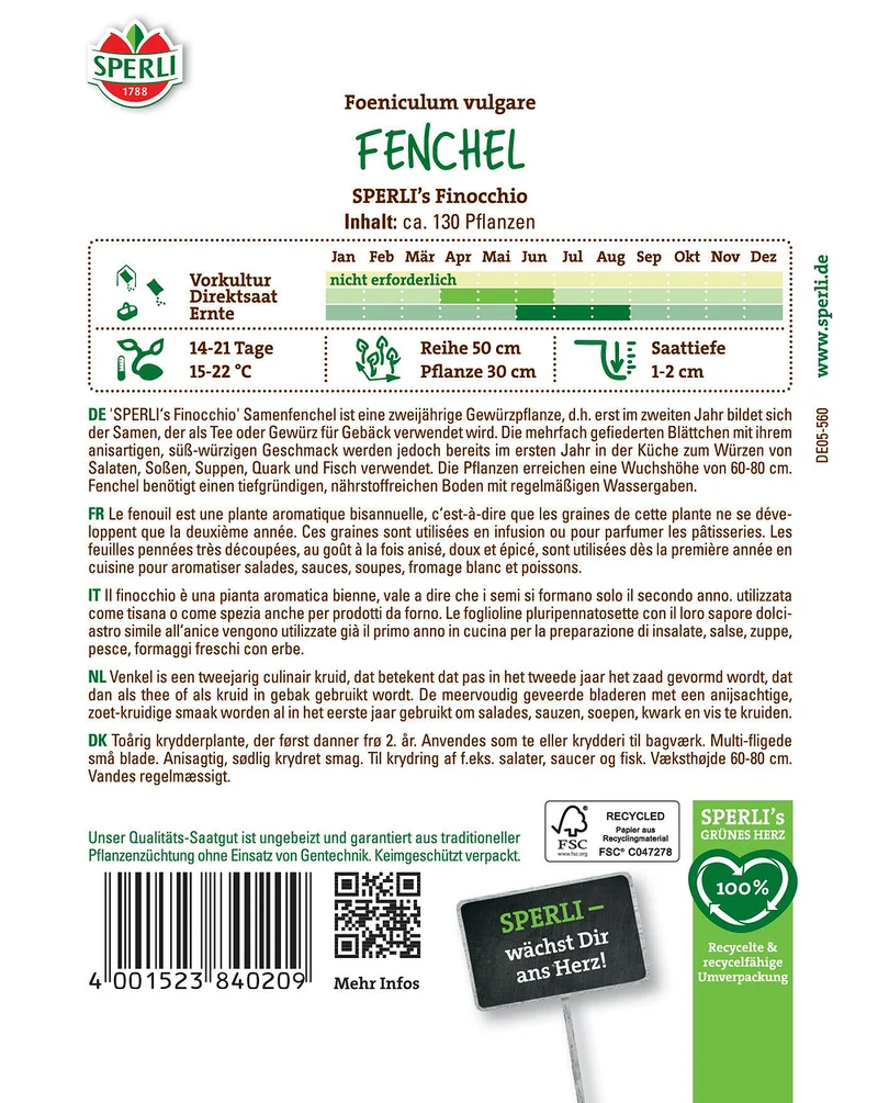 SPERLI Fenchel-Samen 'Finocchio'