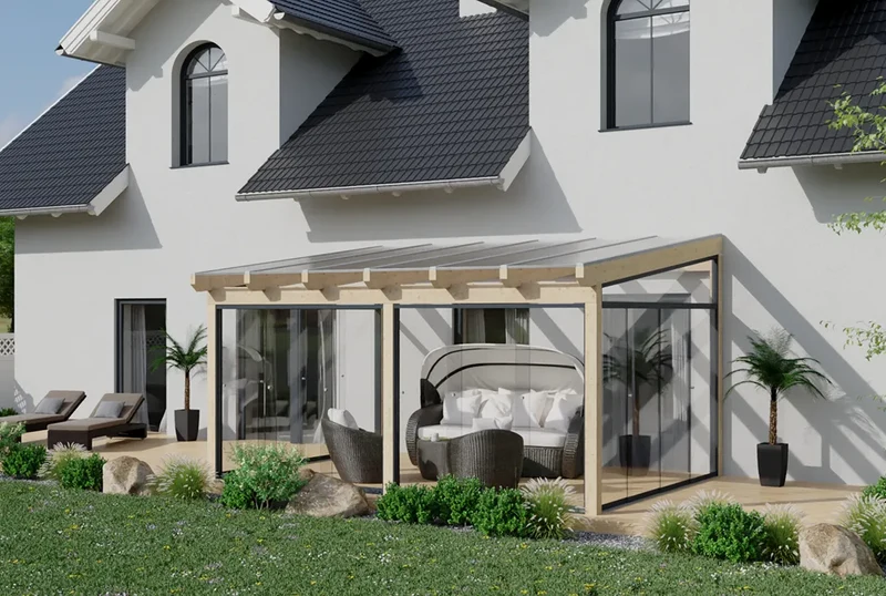 Kaltwintergarten Holz 600x250cm Doppelsteg graphitgrau