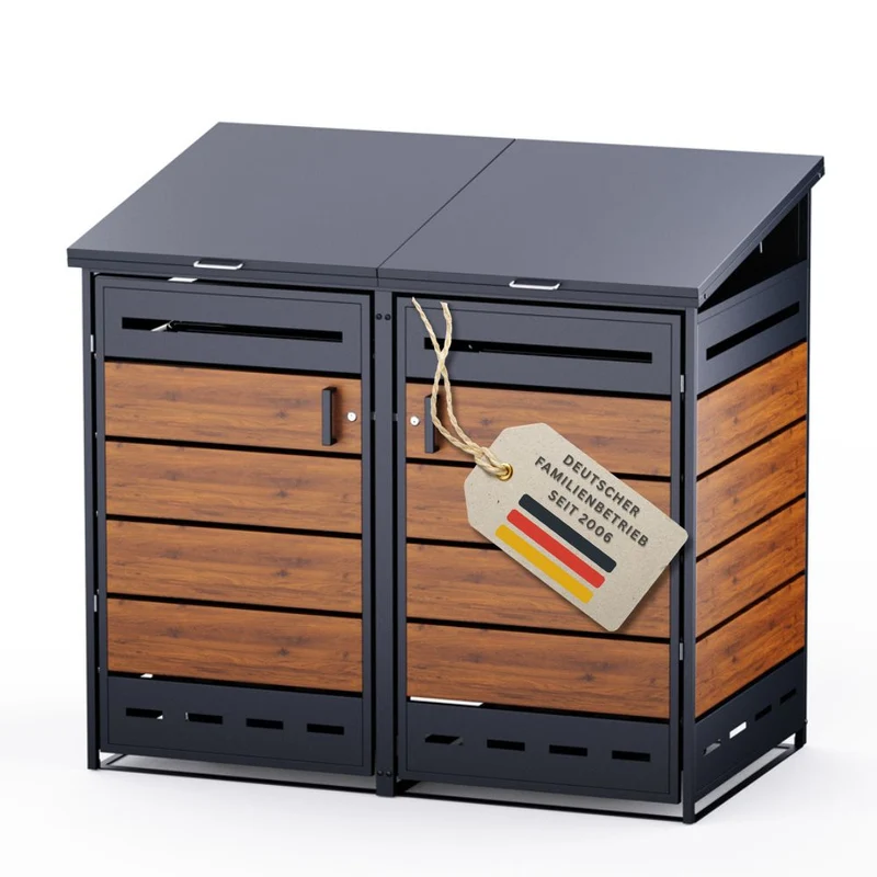 Mülltonnenbox Verkleidung 2er Anthrazit / Holzoptik V2