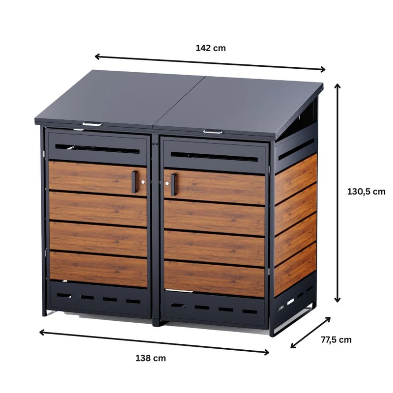 Mülltonnenbox Verkleidung 2er Anthrazit / Holzoptik V2