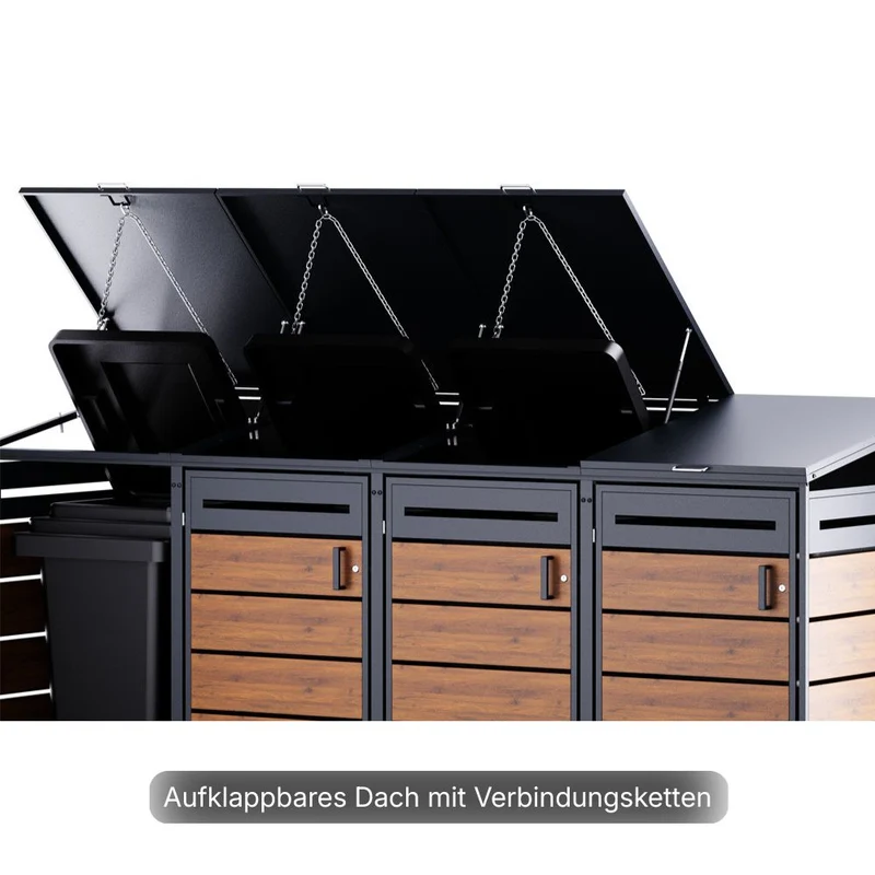 Mülltonnenbox Verkleidung 4er Anthrazit / Holzoptik V2