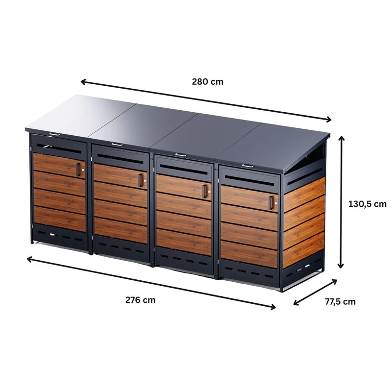 Mülltonnenbox Verkleidung 4er Anthrazit / Holzoptik V2