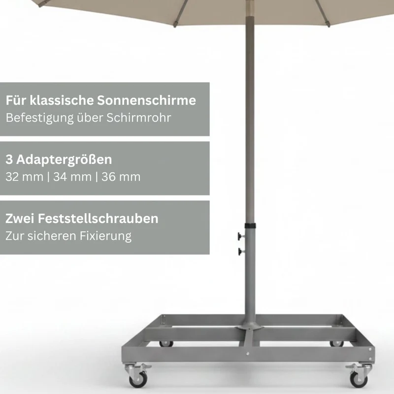 Universal Sonnenschirmständer rollbar für Ampel-, Mittelstock- & Marktschirme