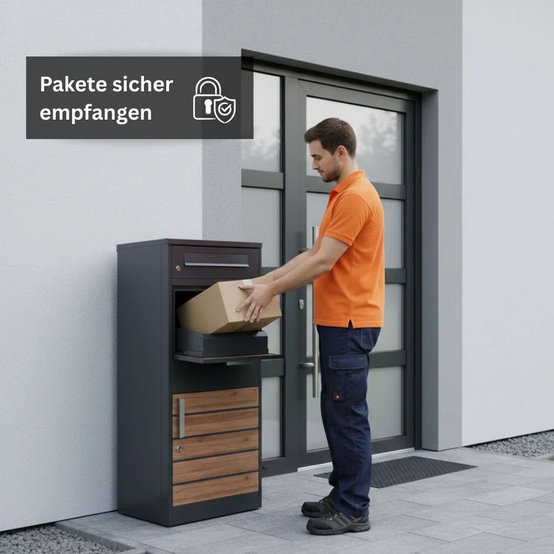 Paketbriefkasten für Briefe & Pakete Anthrazit / Holzoptik