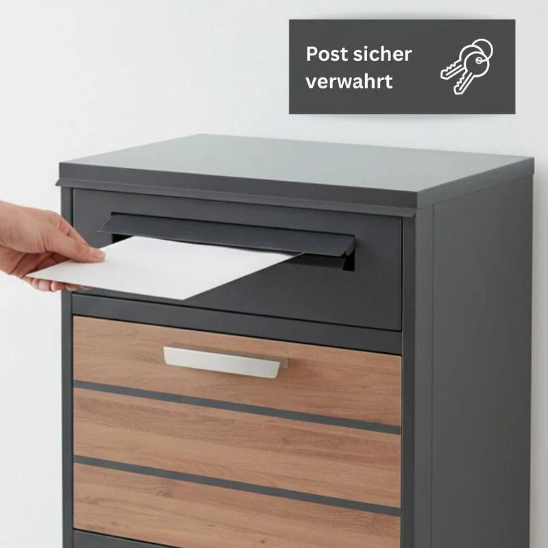 Paketbriefkasten für Briefe & Pakete Anthrazit / Holzoptik