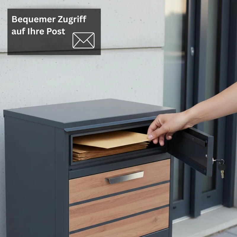 Paketbriefkasten für Briefe & Pakete Anthrazit / Holzoptik