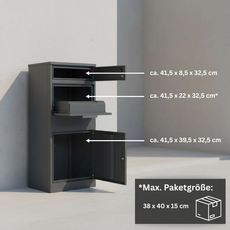 Paketbriefkasten für Briefe & Pakete Anthrazit / Holzoptik