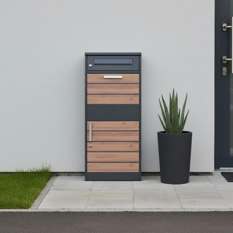 Paketbriefkasten für Briefe & Pakete Anthrazit / Holzoptik