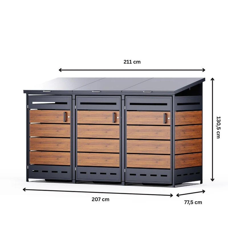 Mülltonnenbox Verkleidung 3er Anthrazit / Holzoptik V2