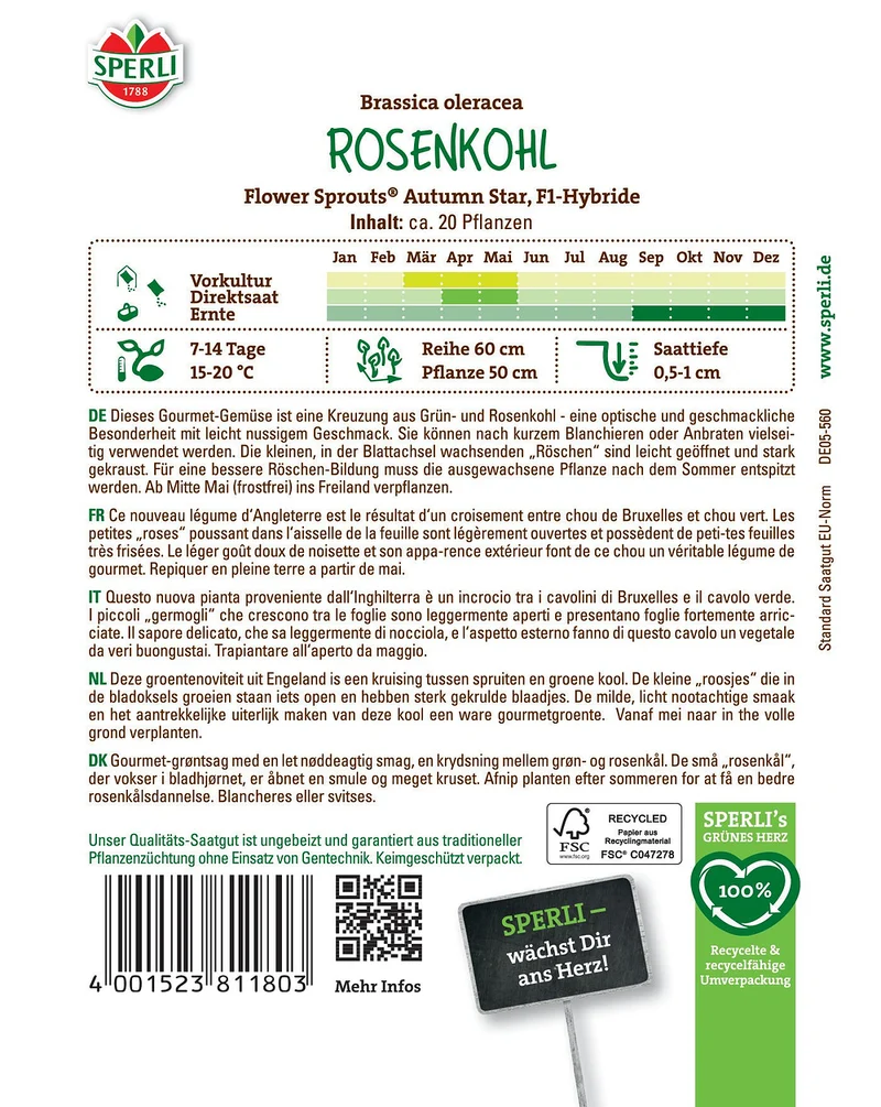 SPERLI Rosenkohl-Samen 'Flower Sprouts® Autumn Star', F1
