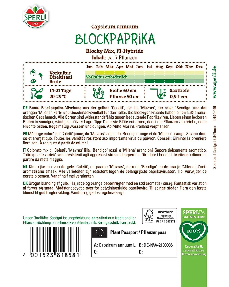 SPERLI Blockpaprika-Samen 'Blocky Mix', F1