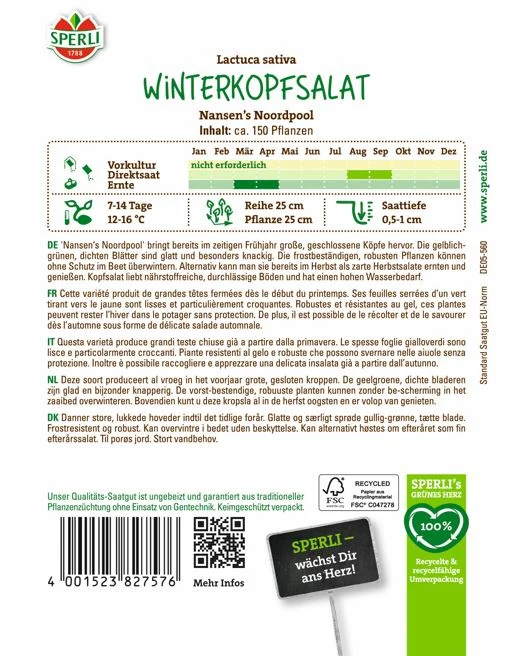SPERLI Winterkopfsalat-Samen 'Nansen's Noordpool'