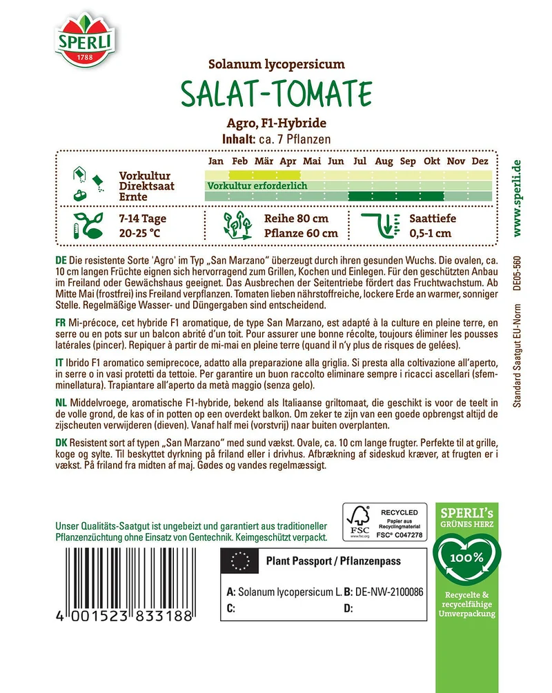 SPERLI Salat-Tomaten-Samen 'Agro', F1
