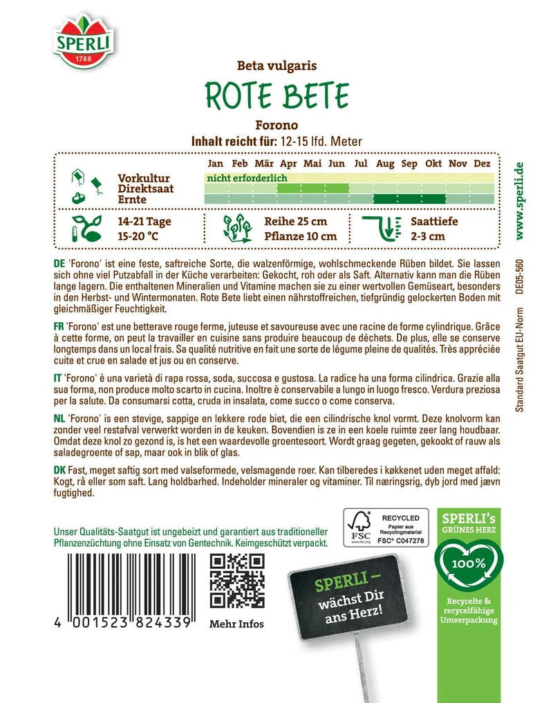 SPERLI Rote Bete-Samen 'Forono'