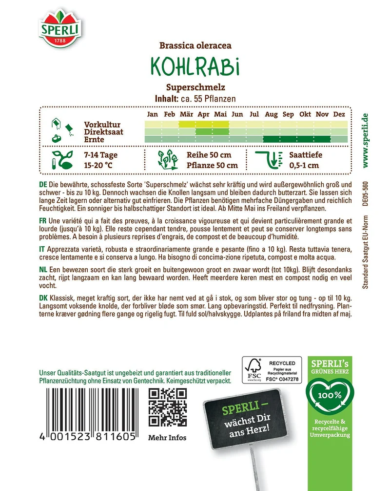 SPERLI Kohlrabi-Samen 'Superschmelz'