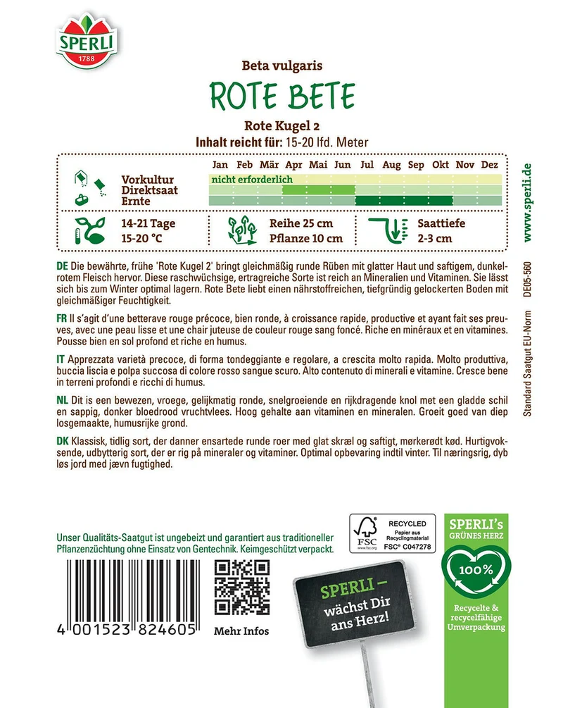 SPERLI Rote Bete-Samen 'Rote Kugel 2'