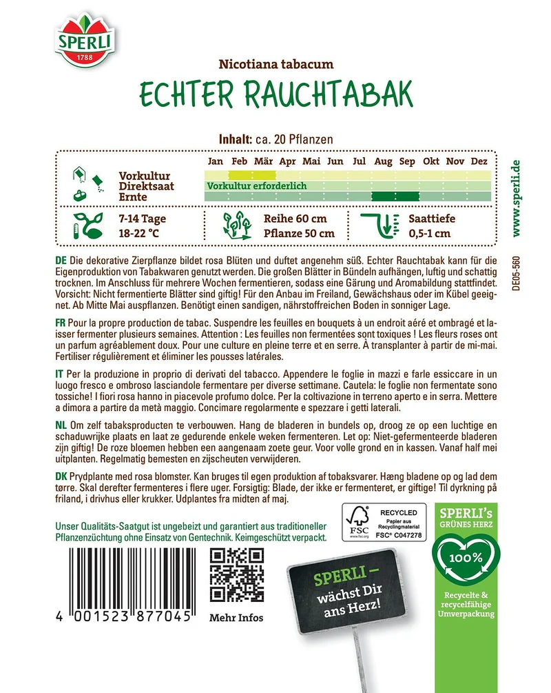 SPERLI Echter Rauchtabak-Samen