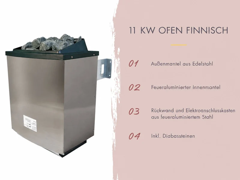 Karibu 11,0 kW Saunaofen Finnisch, für externe Steuerung inkl. Steine