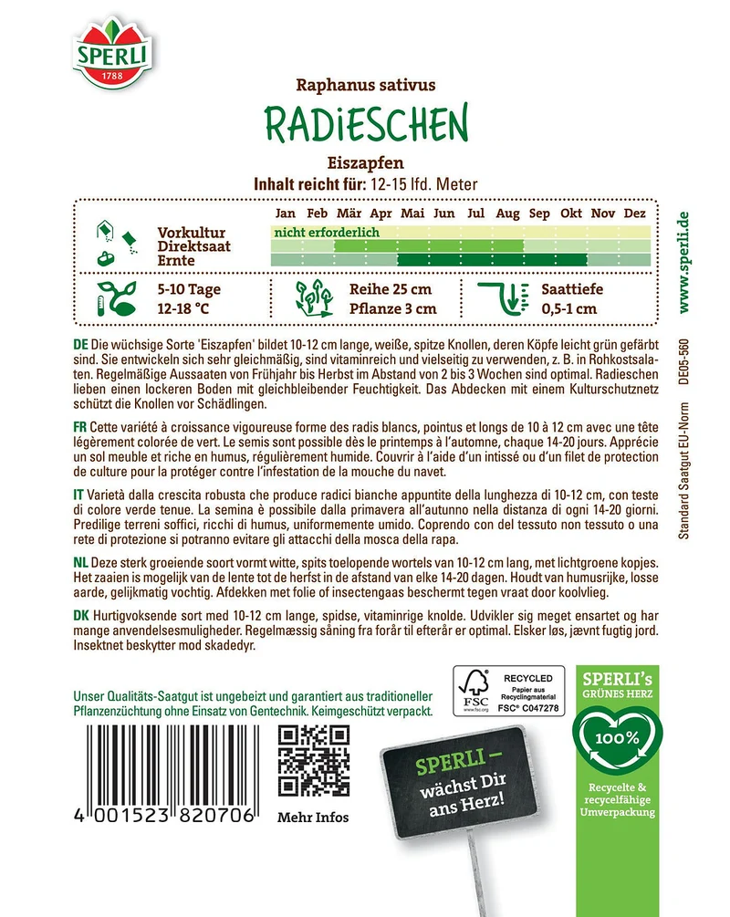 SPERLI Radieschen-Samen 'Eiszapfen'