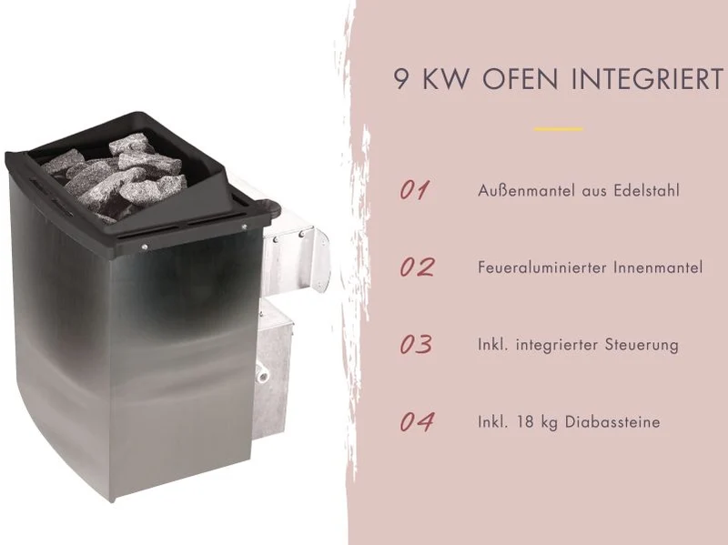 Karibu Saunahaus Caapi 2, inkl. 9 kW Ofen integr. Steuerung, mit Klarglastür und Fußboden