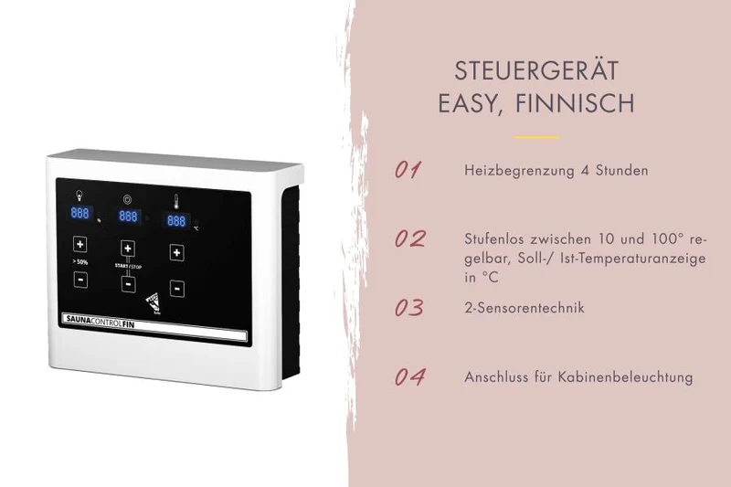 Karibu Saunahaus Caapi 4, inkl. 9 kW Ofen finnisch ext. Steuerung, mit Klarglastür und Fußboden