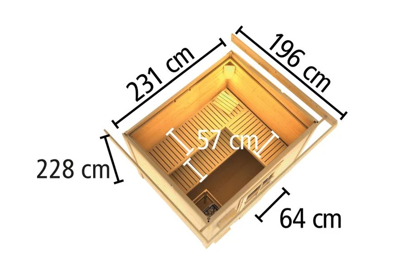 Karibu Saunahaus Caapi 4, terragrau, ohne Ofen, inkl. Klarglastür und Fußboden