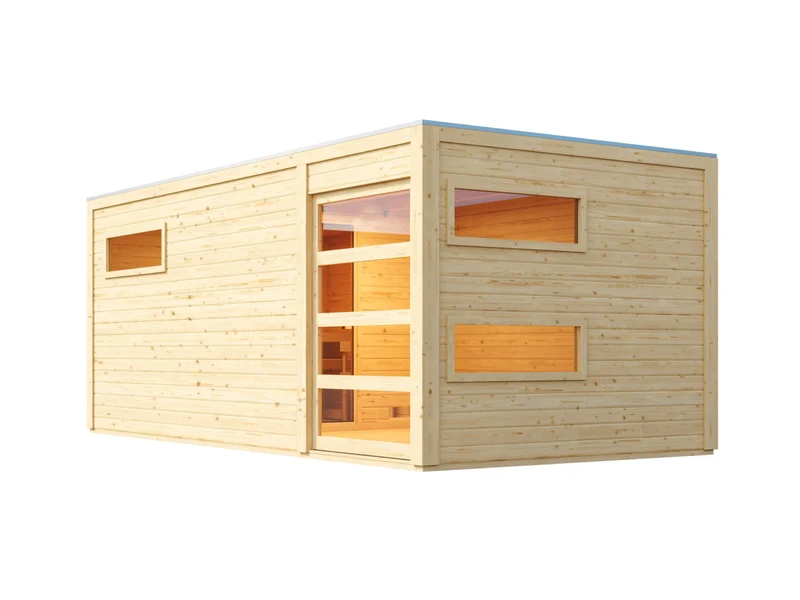Karibu Saunahaus Hygge 38 mm- naturbelassen- 11 kW Ofen ext. Strg