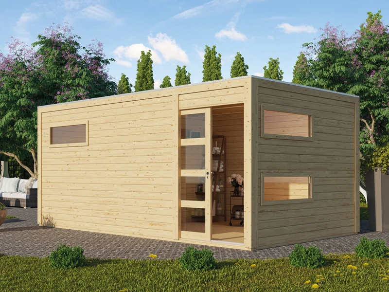 Karibu Saunahaus Hygge 38 mm- naturbelassen- 11 kW Bioofen ext. Strg