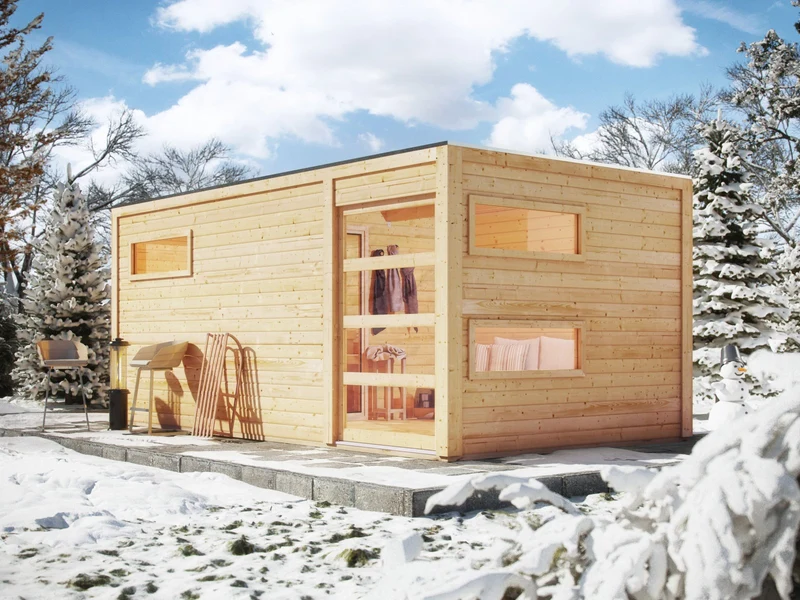 Karibu Saunahaus Hygge 38 mm- naturbelassen- 11 kW Bioofen ext. Strg