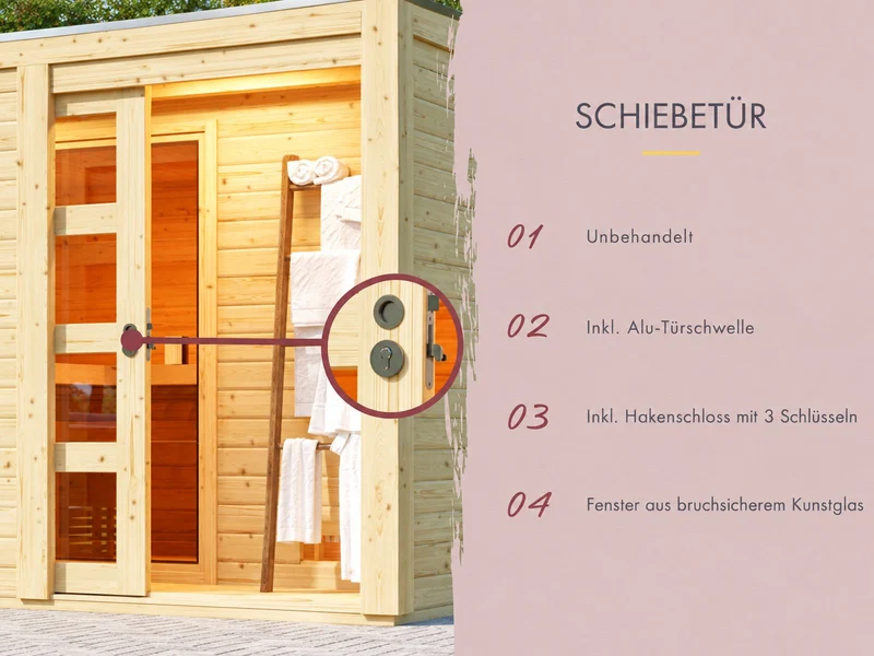 Karibu Saunahaus Hygge 38 mm- naturbelassen- 11 kW Bioofen ext. Strg