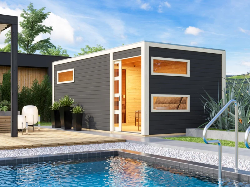 Karibu Saunahaus Hygge 38 mm- terragrau- 11 kW Bioofen ext. Strg