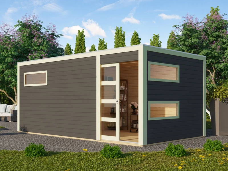 Karibu Saunahaus Hygge 38 mm- terragrau- 11 kW Bioofen ext. Strg