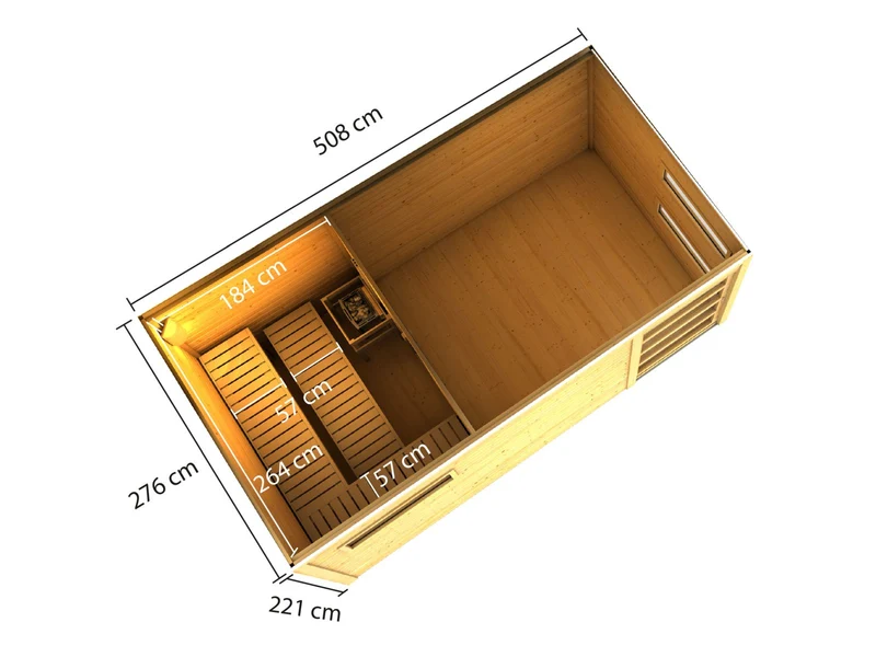 Karibu Saunahaus Hygge 38 mm- terragrau- 11 kW Bioofen ext. Strg