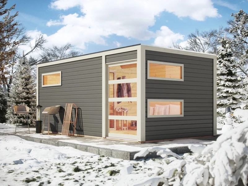 Karibu Saunahaus Hygge 38 mm- terragrau- 11 kW Ofen ext. Strg