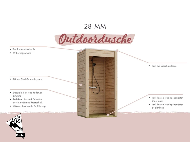Karibu Outdoordusche, 1 x 1 m, natur