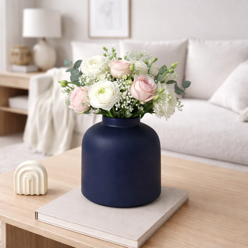 B-Ware RAAWII Vase Omar dunkelblau Vase Blumenvase Tischvase Steingutvase Steingut