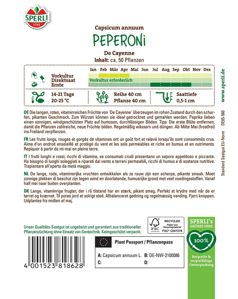 SPERLI Peperoni-Samen 'De Cayenne'