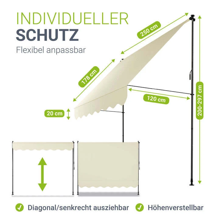 B-Ware Klemmmarkise Kapstadt 250x120 cm UV-beständig Handkurbel ohne Bohren beige