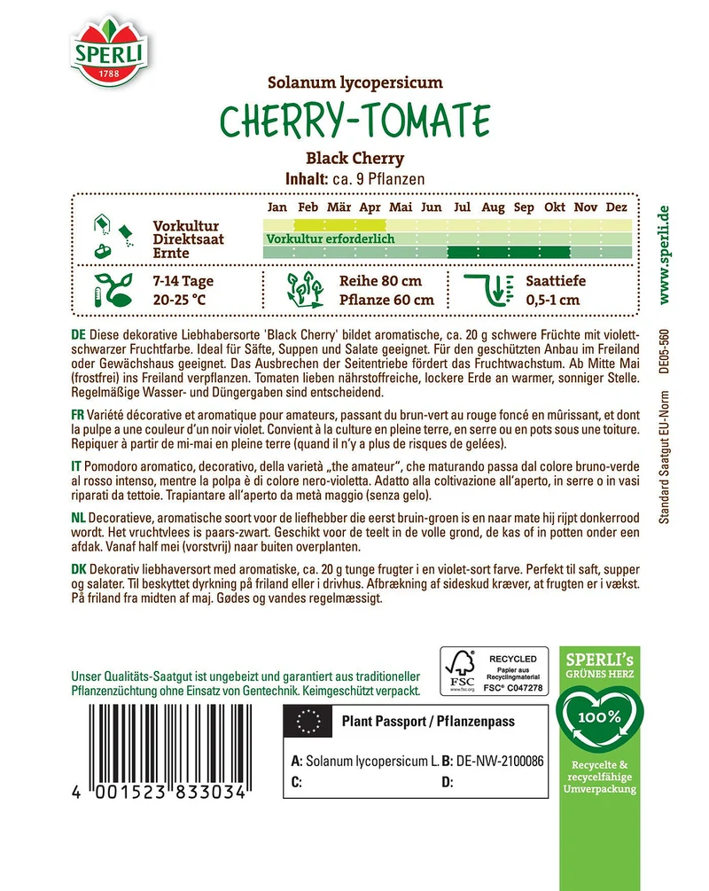 SPERLI Cherrytomaten-Samen 'Black Cherry'