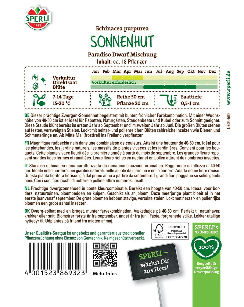 SPERLI Sonnenhut-Samen "Paradiso Dwarf Mischung"