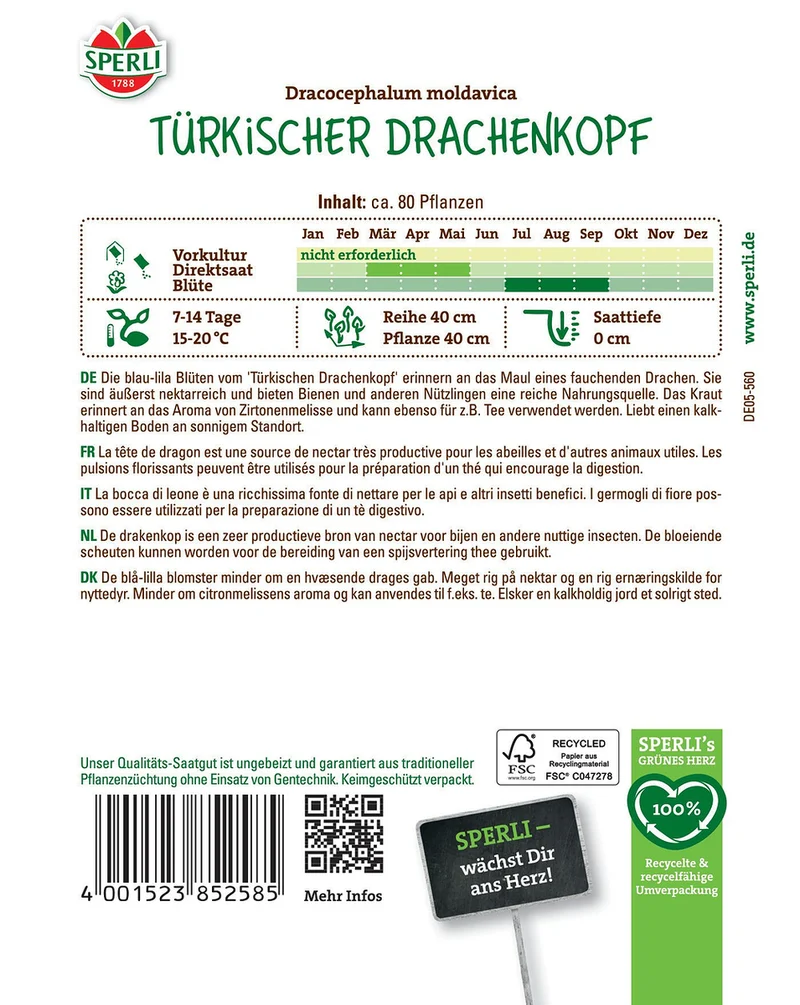 SPERLI Türkischer Drachenkopf-Samen