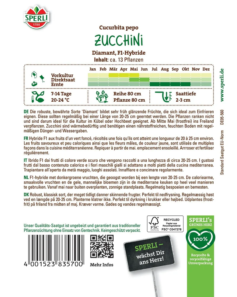 SPERLI Zucchini-Samen 'Diamant', F1