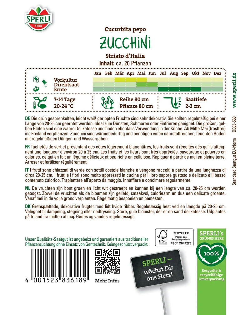 SPERLI Zucchini-Samen 'Striato d’Italia'