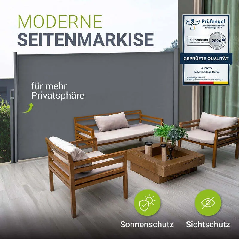 B-Ware Seitenmarkise Dubai Sichtschutz für Garten Terrasse Dunkelgrau 300x180cm Stahl