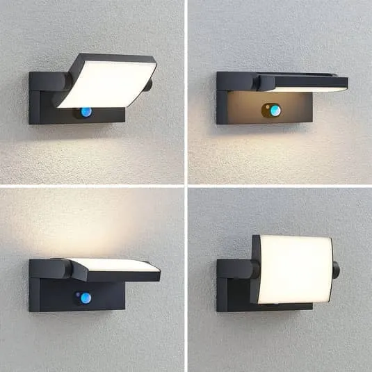 B-Ware Lindby Außenlampe Außenwandleuchte LED Solarleuchte Sherin Sensor dunkelgrau
