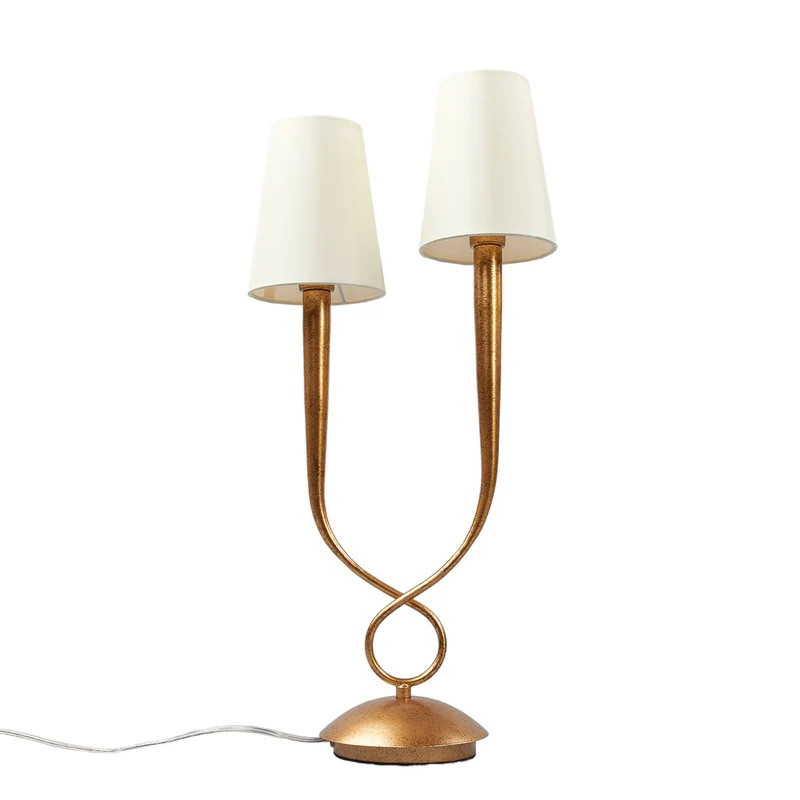 B-Ware Mantra Iluminación Tischleuchte Paola Tischlampe E14 2fl gold mit Textilschirmen