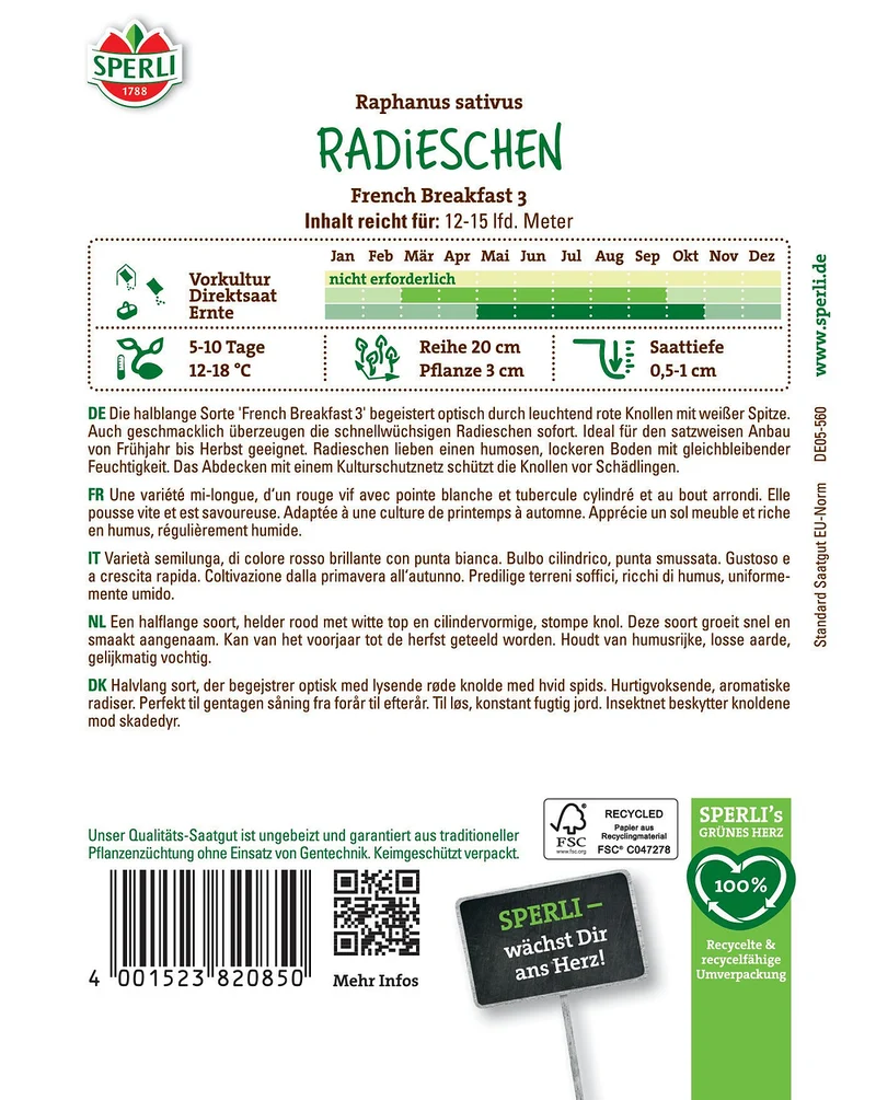 SPERLI Radieschen-Samen 'French Breakfast 3'