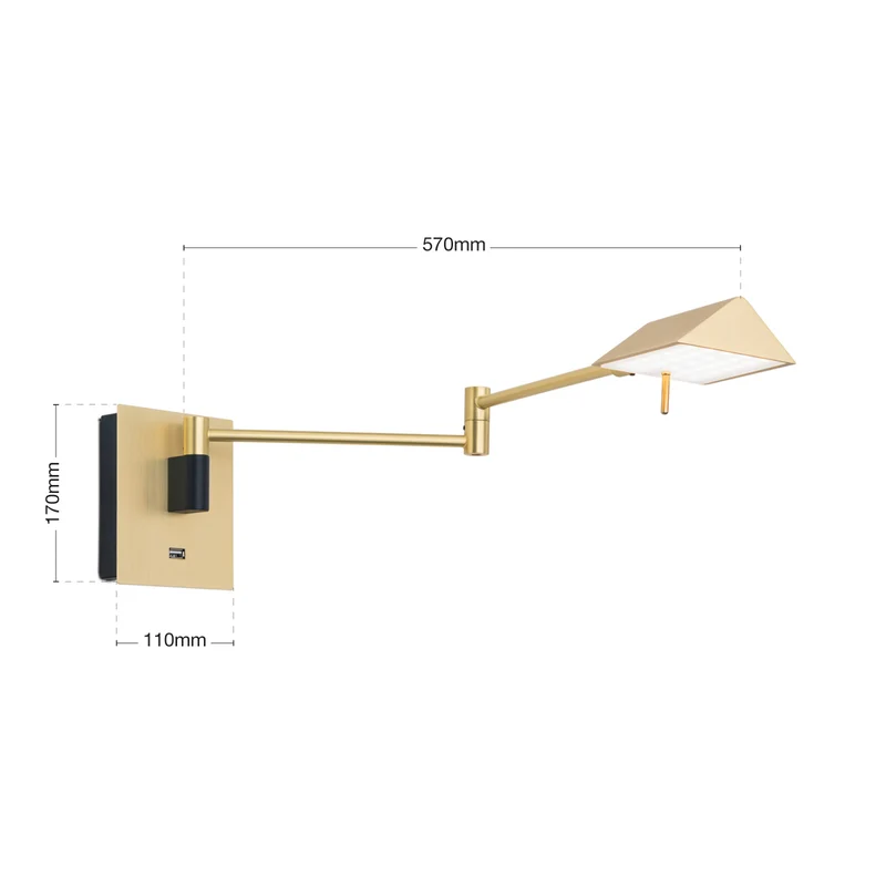 B-Ware Boston Wandleuchte Wandlampe LED USB Steckdose messing matt schwarz Eisen Tou876