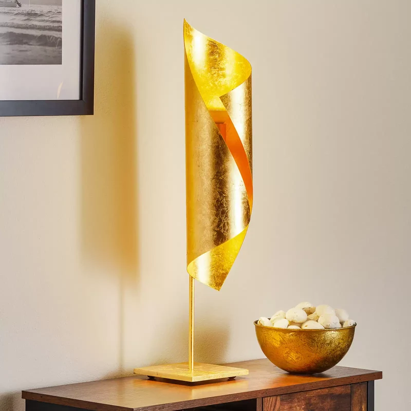 B-Ware Knikerboker Hué Blattgold-Tischleuchte Tischlampe Leuchte Lampe Tischlicht Licht