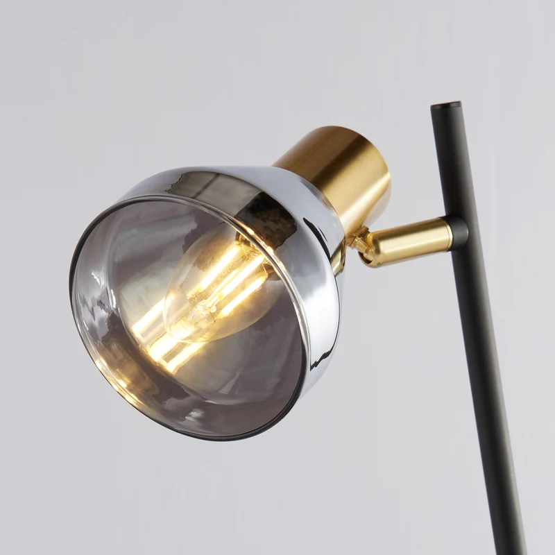 B-Ware Searchlight Tischlampe Leuchte Classy schwarz Rauchglasschirm Stahl Glas E14